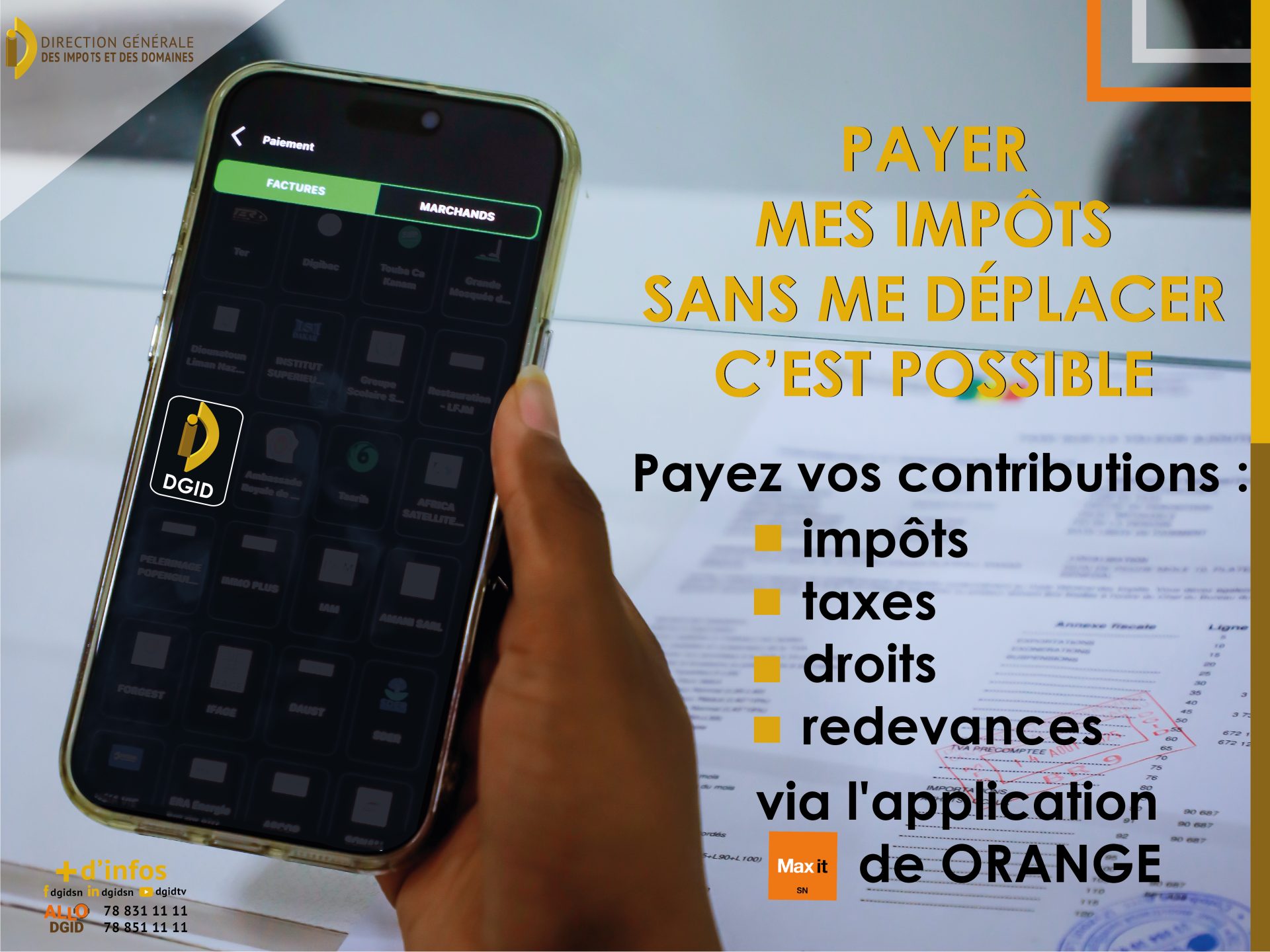 Communiqué : Lancement du paiement des Impôts, Taxes, Droits et Redevances sur Max It (Orange)
